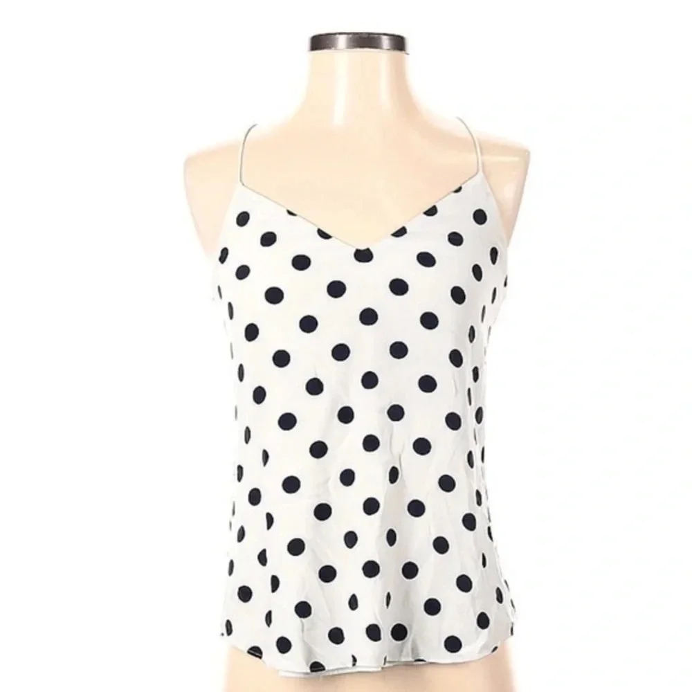 J. Crew Classic Navy & White Polka Dot 100% Silk Blouse Top Size 00 XXS